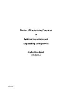 Master of Engineering Programs in Systems Engineering and Engineering Management  Student Handbook