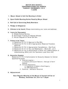 MAYOR AND COUNCIL CONFERENCE MEETING AGENDA TUESDAY, DECEMBER 9, 2014 7:30PM  1. Mayor Alessi to Call the Meeting to Order
