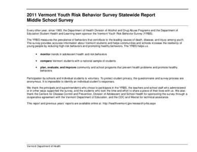 2011 Vermont Middle School Youth Risk Behavior Survey