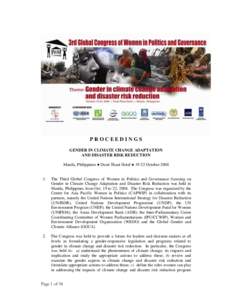 PROCEEDINGS GENDER IN CLIMATE CHANGE ADAPTATION AND DISASTER RISK REDUCTION Manila, Philippines ● Dusit Thani Hotel ● 19-22 October.