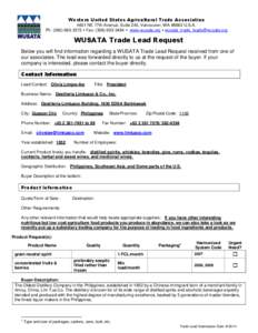 Western United States Agricultural Trade Association 4601 NE 77th Avenue, Suite 240, Vancouver, WA[removed]U.S.A. Ph: ([removed]  Fax: ([removed]  www.wusata.org  [removed] WUSATA Trade