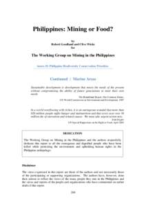 Philippines: Mining or Food? by Robert Goodland and Clive Wicks for  The Working Group on Mining in the Philippines