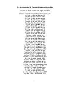 Ley de la Autoridad de Energía Eléctrica de Puerto Rico Ley Núm. 83 de 2 de Mayo de 1941, según enmendada (Contiene enmiendas incorporadas por las siguientes leyes: