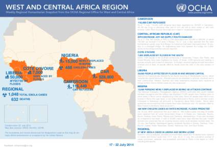 CAMEROON 116,000 CAR REFUGEES As of 11 July, 116,449 CAR refugees have been registered by UNHCR in Cameroon. 48,185 are living in relocation sites and 61,915 are still at entry points or with host families. 2,984 Third C