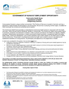 Munarhilliqiyikkut DEPARTMENT OF HEALTH HUMAN RESOURCES DIVISION MINISTÈRE DE LA SANTÈ  GOVERNMENT OF NUNAVUT EMPLOYMENT OPPORTUNITY