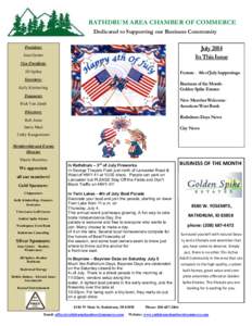 RATHDRUM AREA CHAMBER OF COMMERCE Dedicated to Supporting our Business Community July 2014 In This Issue