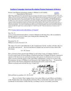 Southern Campaign American Revolution Pension Statements & Rosters Bounty Land Warrant information relating to William Lovell VAS982 Transcribed by Will Graves vsl 8VA[removed]