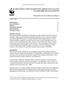 Monarch Butterfly Monitoring, December[removed]MONITORING OF MONARCH BUTTERFLY HIBERNATING COLONIES, DECEMBER 2004: PRELIMINARY REPORT