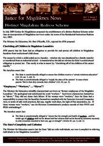 Justice for Magdalenes News  Vol. 1, Issue 1 October[removed]Distinct Magdalene Redress Scheme