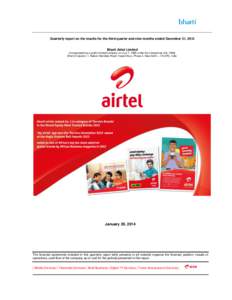 Quarterly report on the results for the third quarter and nine months ended December 31, 2013  Bharti Airtel Limited