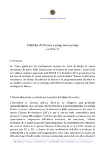 Università degli Studi di Messina  Politiche di Ateneo e programmazione a.aPremessa