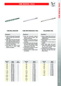 TUBE REMOVAL TOOLS  O.D. Features :