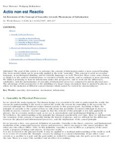 Peter Fleissner, Wolfgang Hofkirchner  Actio non est Reactio An Extension of the Concept of Causality towards Phenomena of Information In: World Futures) & , CONTENTS: