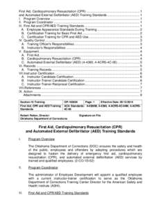 First Aid, Cardiopulmonary Resuscitation (CPR) ............................................................ 1 and Automated External Defibrillator (AED) Training Standards ..................................... 1 I. Progr