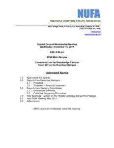 Nipissing University Faculty Association ___________________________________________________________ 100 College Drive, Office A239, North Bay, Ontario, P1B 8L7extwww.nufa.ca 