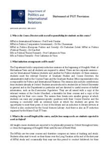 Statement of PGT Provision  AM[removed]; AM[removed], MM[removed]Who is the Course Director with overall responsibility for students on this course? MPhil in International Relations – Prof Derek Penslar