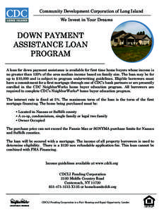 Community Development Corporation of Long Island We Invest in Your Dreams DOWN PAYMENT ASSISTANCE LOAN PROGRAM