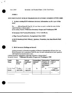 Year[removed]Inventory Unit Number/Name: 13-10, Twin Rocks FORM1 DOCUMENTATION OF BLM WILDERNESS INVENTORY FINDINGS ON RECORD: