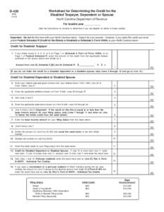 Worksheet for Determining the Credit for the Disabled Taxpayer, Dependent or Spouse D-429 Web 10-03