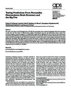 Research Article  Testing Predictions From Personality Neuroscience: Brain Structure and the Big Five