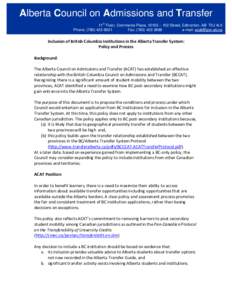 Inclusion of British Columbia Institutions in the Alberta Transfer System: Policy and Process