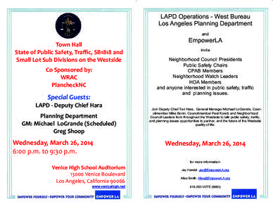 LAPD Operations - West Bureau Los Angeles Planning Department  and  Town Hall  State of Public Safety, Traﬃc, SB1818 and 