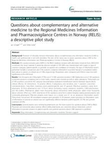 Questions about complementary and alternative medicine to the Regional Medicines Information and Pharmacovigilance Centres in Norway (RELIS): a descriptive pilot study