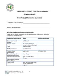 INDIAN RIVER COUNTY PDRP Planning Meeting 1  Environmental Work Group Discussion Guidance Lead Work Group Member:___________________________________