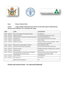 Date:  Friday 21 March 2014 Venue: Sango raSekuru Nehoreka Forest, Ward 16, Marondera District (Mahusekwa)