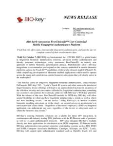 NEWS RELEASE Contacts: BIO-key International, Inc. Jay Meier 