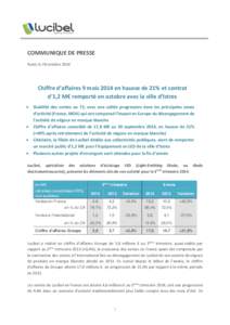 COMMUNIQUE DE PRESSE Rueil, le 28 octobre 2014 Chiffre d’affaires 9 mois 2014 en hausse de 21% et contrat d’1,2 M€ remporté en octobre avec la ville d’Istres 