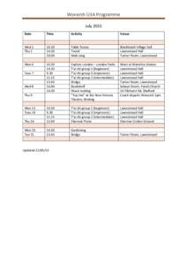 Wonersh U3A Programme July 2015 Date Time