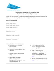 Global Midwest competition — 2nd Round (2015–2016) Application Cover Sheet and Signature Page (Please save this cover sheet to local computer before entering your information, otherwise the information you enter may 