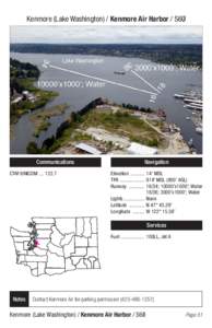 Kenmore (Lake Washington) / Kenmore Air Harbor / S6O/  Communications CTAF/UNICOM . ..	122.7  Navigation