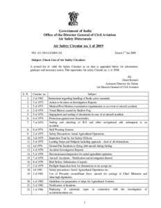 Government of India Office of the Director General of Civil Aviation Air Safety Directorate Air Safety Circular no. 1 of 2009 Dated 1st Jan 2009