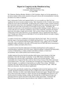 Report to Congress on the Situation in Iraq General David H. Petraeus Commander, Multi-National Force–Iraq