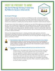 MUST BE PRESENT TO WIN!!  Help Send the Message that Going to School Every Day Matters for Success in School and Life Key Concepts & Messages Improving student attendance is an essential, cost-effective but often overloo