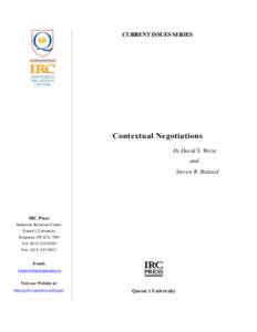 CURRENT ISSUES SERIES  Contextual Negotiations Dr David S. Weiss and Steven R. Bedard
