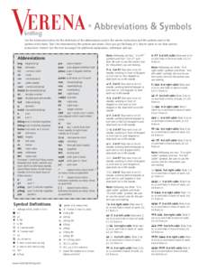 W knitting • Abbreviations & Symbols  See the information below for the definitions of the abbreviations used in the written instructions and the symbols used in the