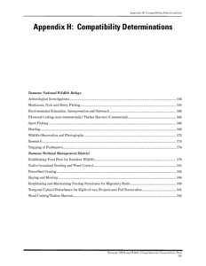 Appendix H: Compatibility Determinations  Appendix H: Compatibility Determinations Tamarac National Wildlife Refuge Archeological Investigations............................................................................