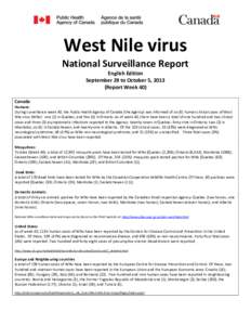 West Nile virus - National Surveillance Report, September 29 to October 5, 2013