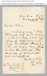 Letter from Captain Overton Carr to Morrison Foster, February 20, 1859 Foster Hall Collection, CAM.FHC[removed], Center for American Music, University of Pittsburgh. 