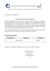 Istituto per la Conservazione e la Valorizzazione dei Beni Culturali  Sesto Fiorentino (FI), 4 Maggio 2018 Provvedimento di approvazione della graduatoria PUBBLICA SELEZIONE PER IL CONFERIMENTO DI N. 1 ASSEGNO DI RICERCA