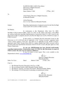 No.EDN No.EDN-H(19)B[removed]Para-SalaryDirectorate of Higher Education Himachal Pradesh 27thDec., 2013  Dated: Shimla