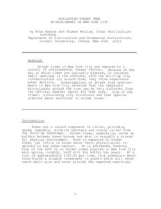 EVALUATING STREET TREE MICROCLIMATES IN NEW YORK CITY by Nina Bassuk and Thomas Whitlow, Urban Horticulture Institute Department of Floriculture and Ornamental Horticulture, Cornell University, Ithaca, New York 14853.