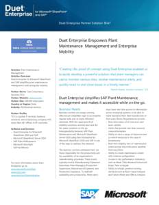 Duet Enterprise Partner Solution Brief  Duet Enterprise Empowers Plant Maintenance Management and Enterprise Mobility
