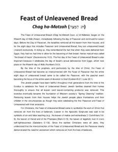 Feast of Unleavened Bread  Chag ha‐Matzah (hC;M;h; gx;)    