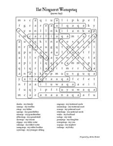 Ilat Niugneret Wamqutaq (answer key) ilanka - my family aanaqa - my mother ataqa - my father