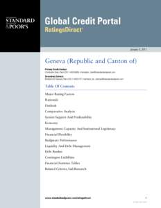 January 5, 2011  Geneva (Republic and Canton of) Primary Credit Analyst: Christophe Dore, Paris[removed]; [removed] Secondary Contact: