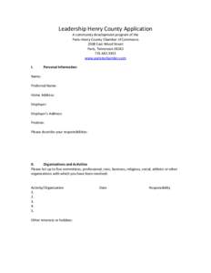 Leadership Henry County Application A community development program of the Paris-Henry County Chamber of Commerce 2508 East Wood Street Paris, Tennessee[removed]3431